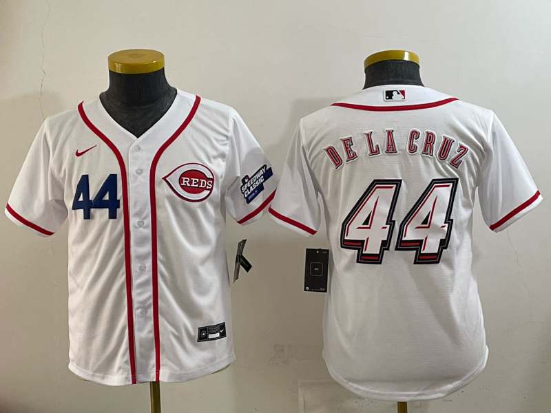 youth Cincinnati Reds #44 Delacruz White Nike MLB 2025 Jersey 002->youth mlb jersey->Youth Jersey